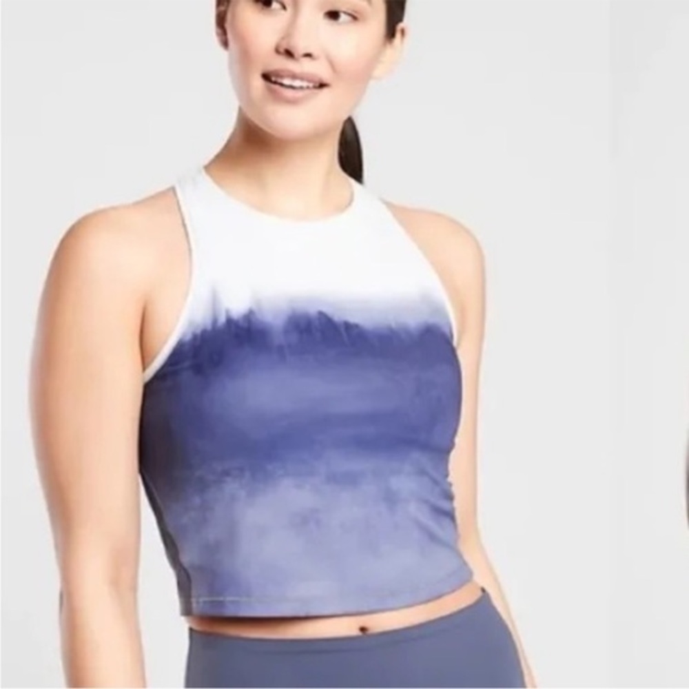 Athleta Shanti Watercolor Stripe Crop Tank Blue White Size Small
